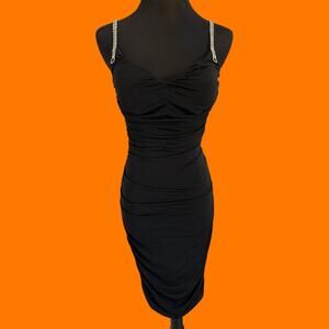 00's vintage black rhinestone mcbling bodycon y2k club dress Size 4 cache